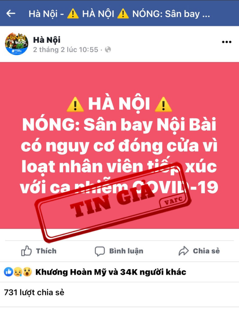 Nguy cơ đóng cửa sân bay Nội Bài vì nhân viên tiếp xúc ca nhiễm Covid -19 là tin giả