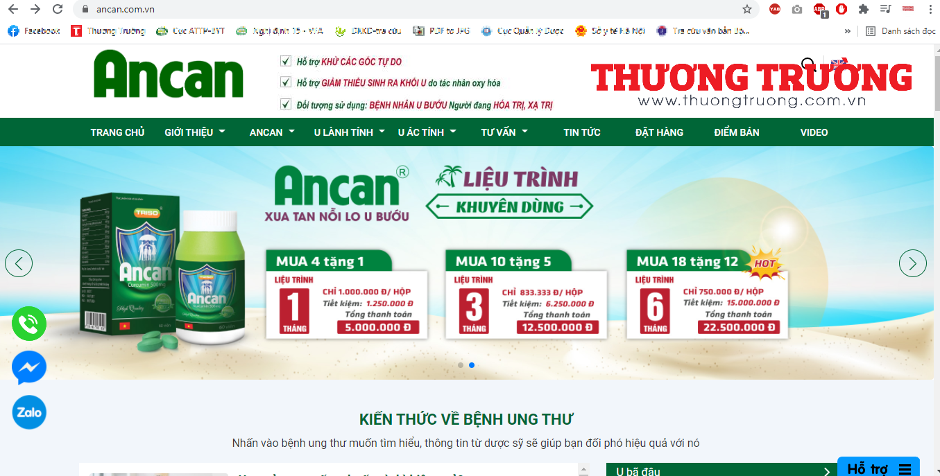Thực phẩm BVSK Ancan có hỗ trợ điều trị mọi loại bệnh ung thư như quảng cáo đến người bệnh