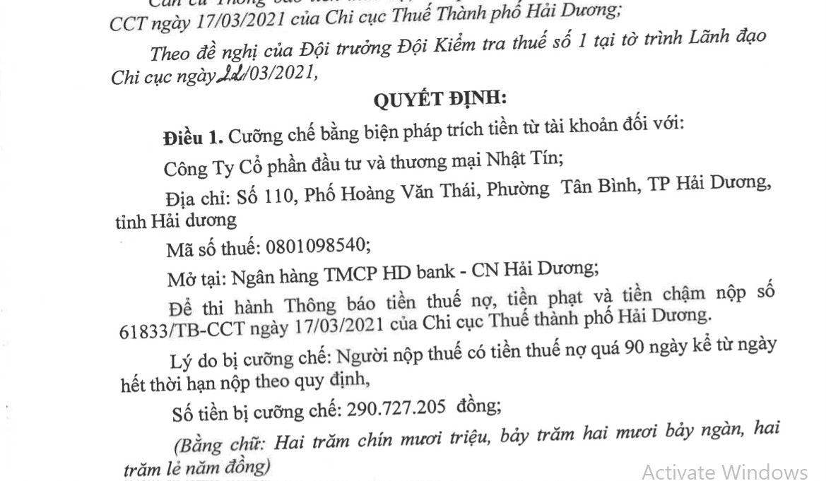Hàng loạt các doanh nghiệp bin Chi Cục thuế TP Hải Dương ra quyết định cưỡng chế thuế