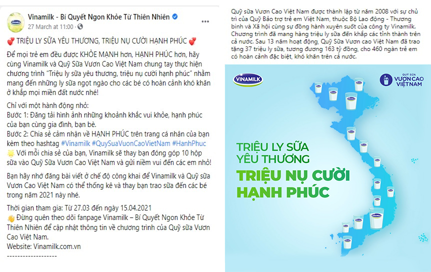 Nhân kỷ niệm 45 năm thành lập, Vinamilk và Quỹ Sữa Vươn Cao Việt Nam khởi động hành trình 2021 với chiến dịch ý nghĩa “Triệu ly sữa yêu thương, triệu nụ cười hạnh phúc”