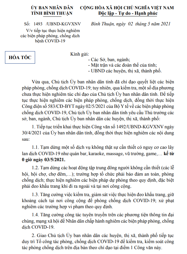 Bình Thuận Tạm dừng các dịch vụ không thiết yếu như karaoke, vũ trường, massage,..từ 0h ngày 35
