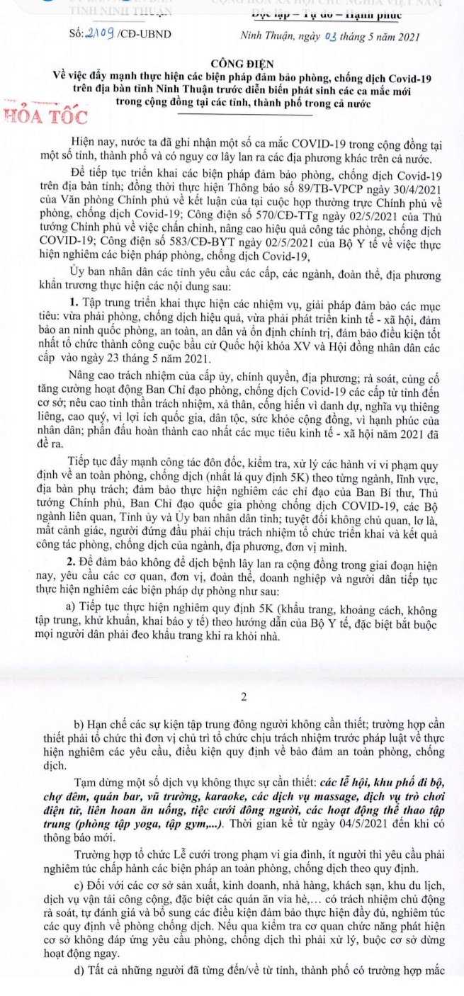 NINH THUẬN Dừng tất cả hoạt động vui chơi giải trí, sự kiện đông người