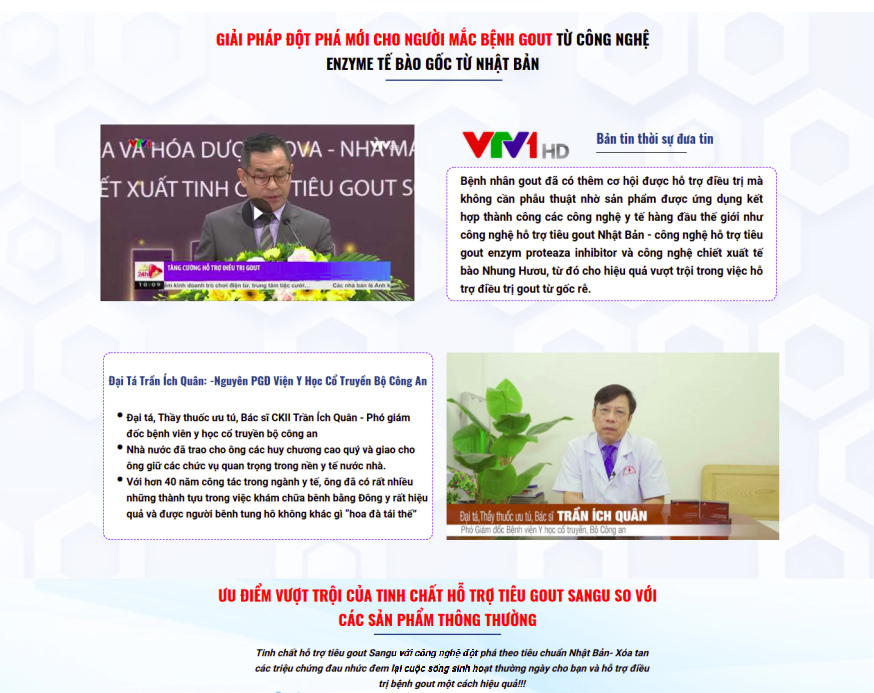 Thực phẩm BVSK SANGU quảng cáo không đúng công dụng, lừa dối người tiêu dùng