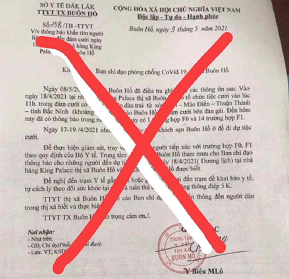 Đắk Lắk Thu hồi văn bản tìm người đi đám cưới do có ca Covid-19