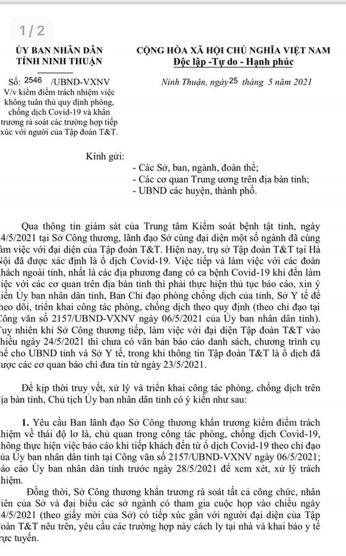 Ninh Thuận Lãnh đạo sở Công thương bị kiểm điểm vì vi phạm phòng chống dịch