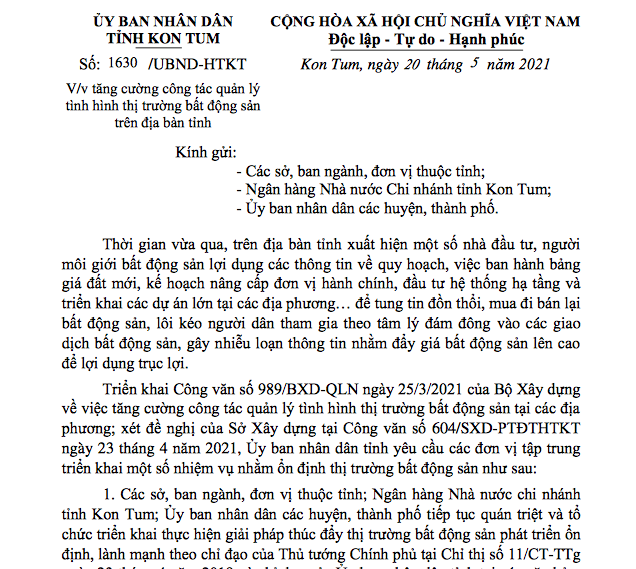 Kon Tum Siết chặt không để xảy ra tình trạng sốt giá và bong bóng bất động sản