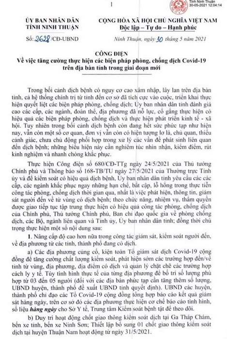 NINH THUẬN Nâng cấp độ cao đối với phòng chống dịch Covid-19