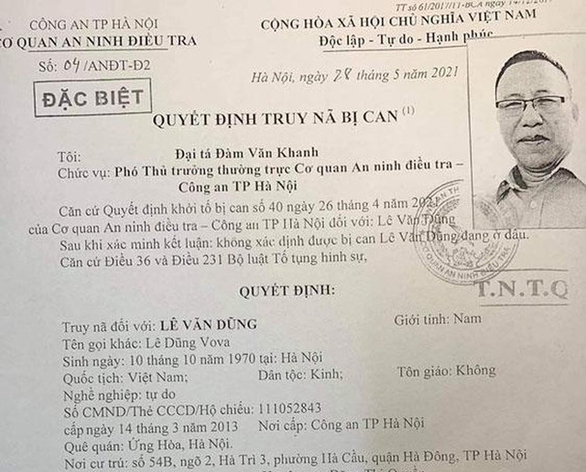 Công an Hà Nội ra lệnh truy nã đặc biệt Lê Dũng Vova
