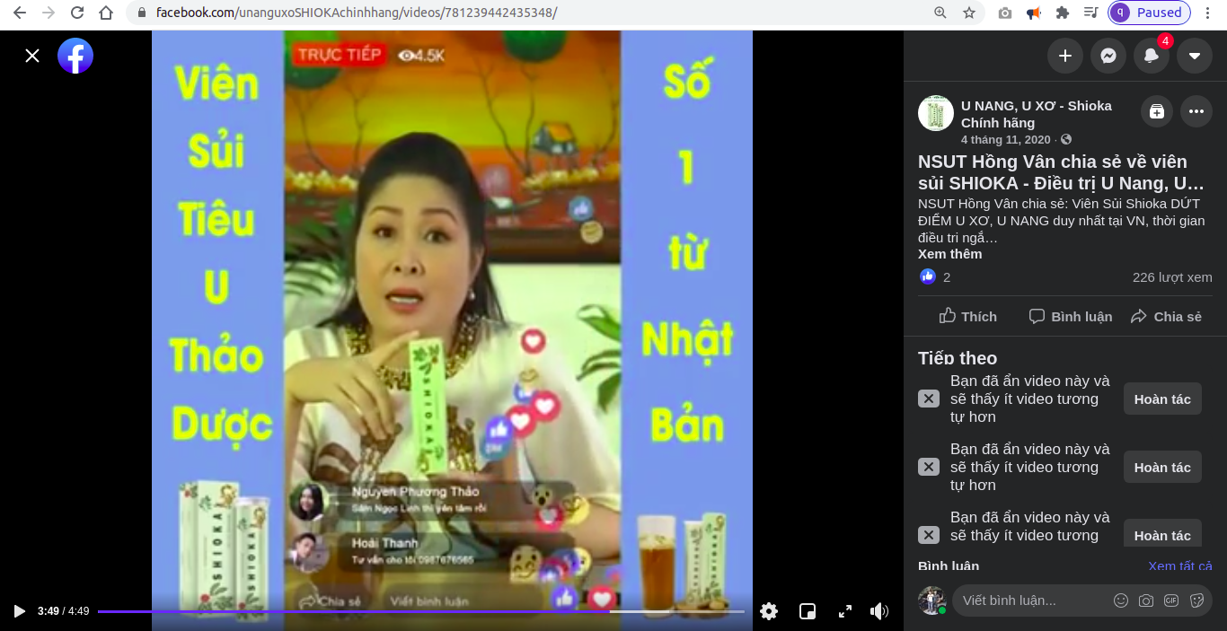 Nghệ sĩ Hồng Vân quảng cáo sai sự thật Xin lỗi cho có