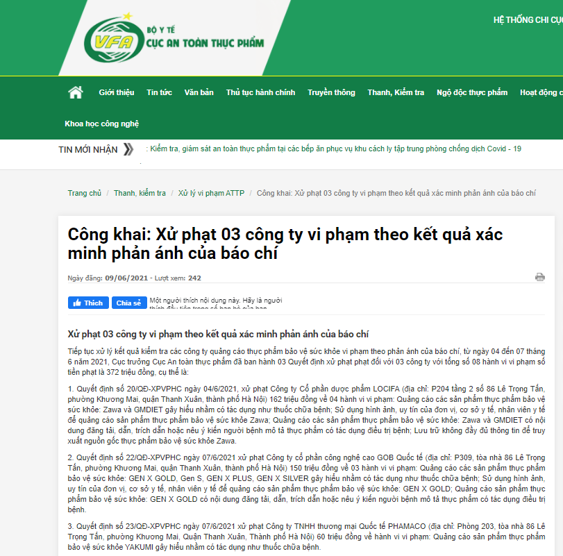 Xử phạt 3 công ty vi phạm quảng cáo TPBVSK theo phản ánh của báo chí