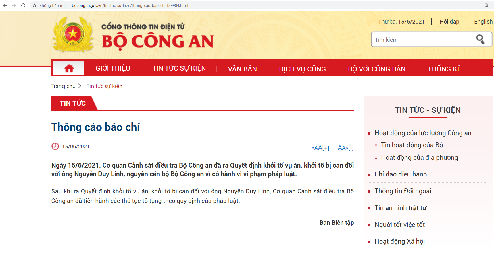 Khởi tố ông Nguyễn Duy Linh, nguyên cán bộ Bộ Công an