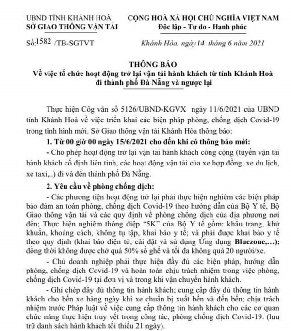 Nối lại vận tải đường bộ Khánh Hoà – Đà Nẵng