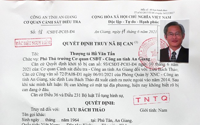 Truy nã đặc biệt nguy hiểm đối với nguyên Tổng Giám đốc CTCP Việt An