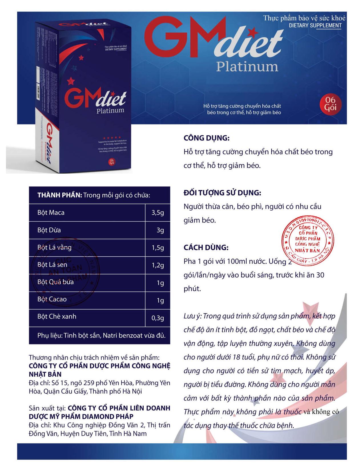 Sản phẩm TPBVSK GMDIET PLANTINUM quảng cáo sai sự thật