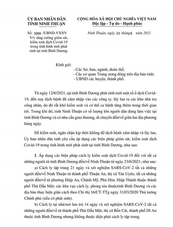 Ninh Thuận kiểm soát chặt chẽ người đến từ Bình Dương