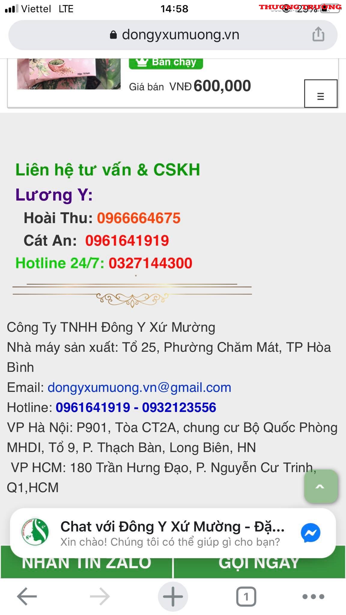 Bài 2 Không tìm thấy địa chỉ trụ sở Công ty Đông Y xứ Mường phân phối TPBVSK Xương khớp XM, Nhất Nam Dương