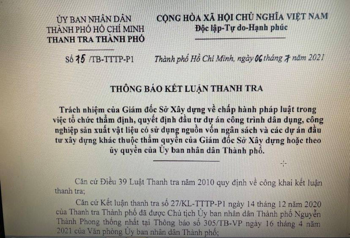 Sai phạm tại Sở Xây dựng TPHCM Ai là người chịu trách nhiệm