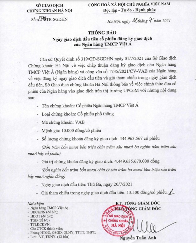 Ngày 207, VietABank sẽ chính thức giao dịch trên sàn UPCoM