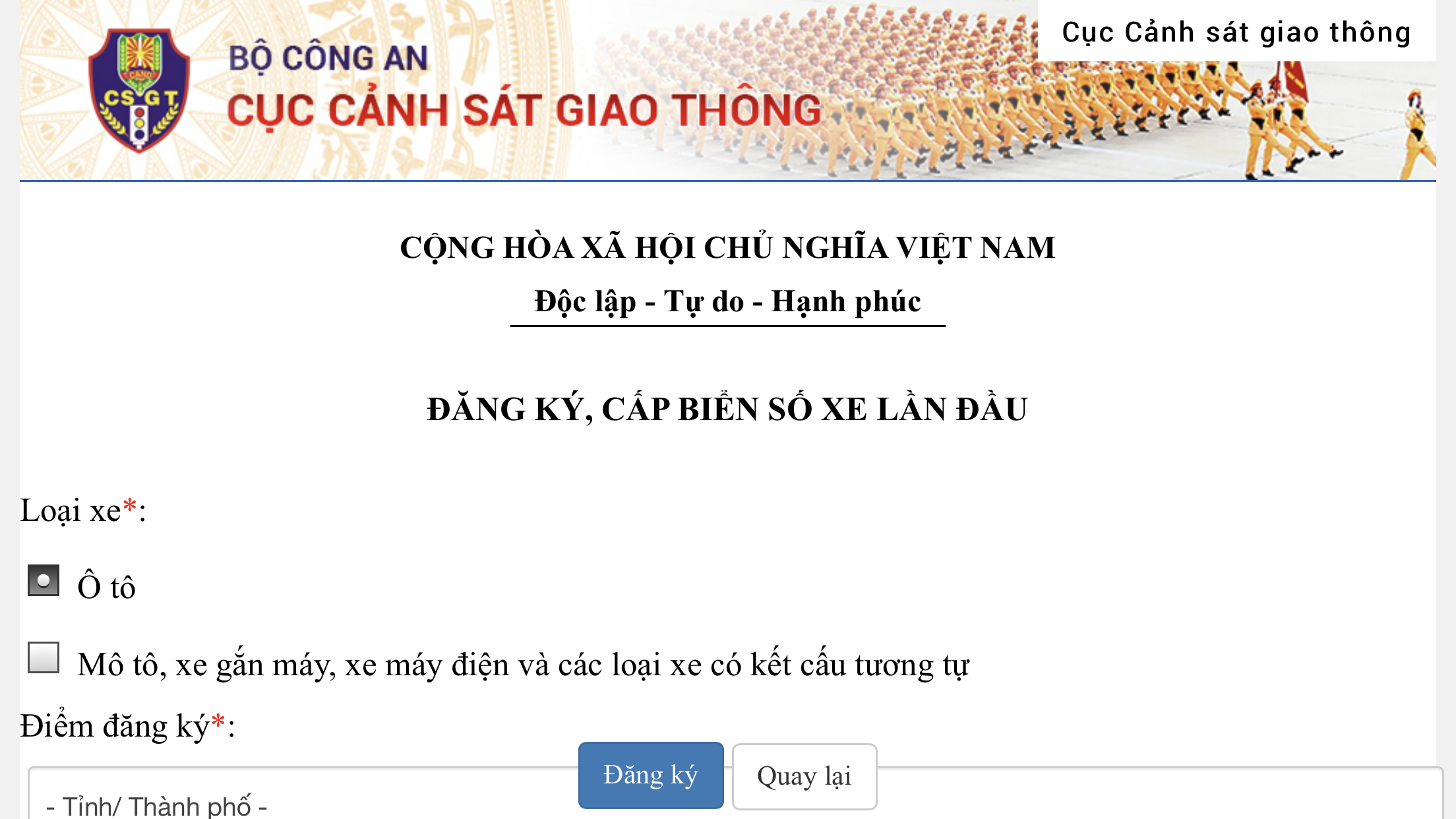 Người dân có thể đăng ký, khai báo phương tiện bằng hình thức trực tuyến từ hôm nay