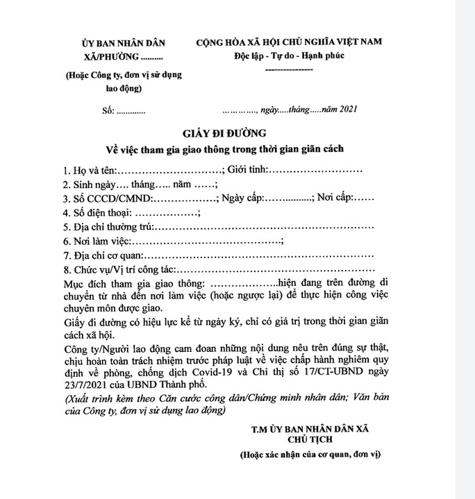 Những trường hợp đủ điều kiện để sử dụng giấy đi đường tại Hà Nội