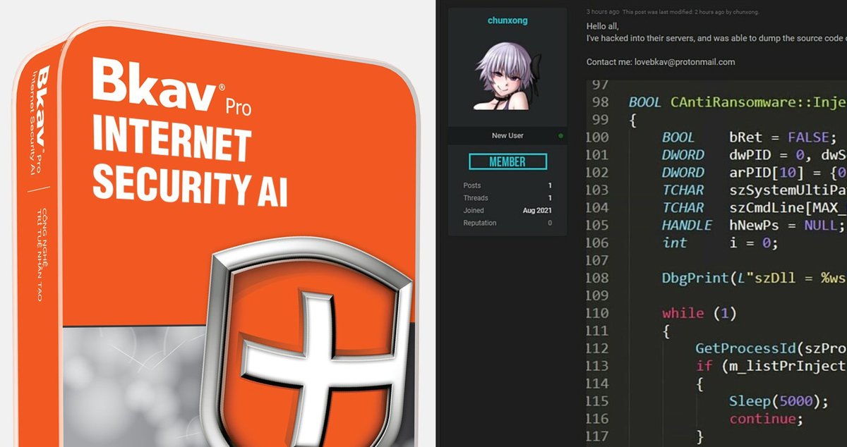 Hacker thông báo đã bán mã nguồn của phần mềm diệt virus BKAV Pro giá 60.000 USD