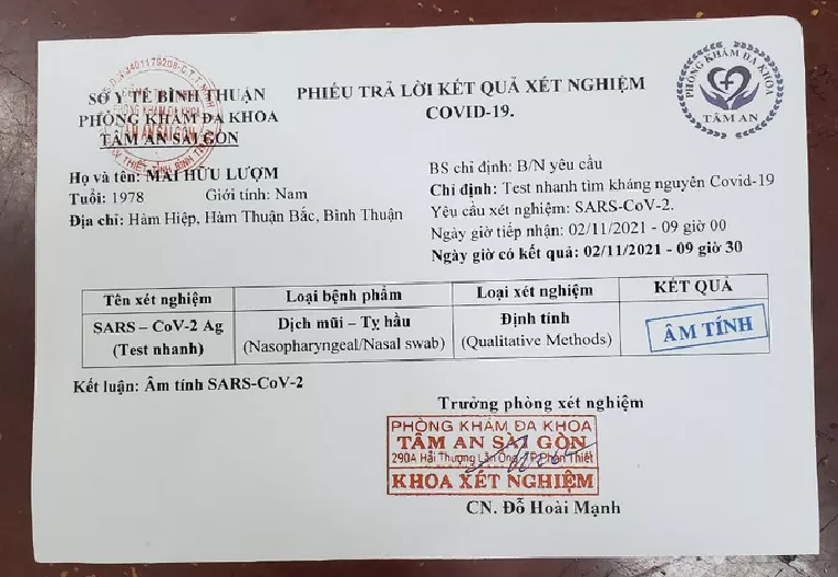 Công an Bình Thuận điều tra đường dây chuyên làm giả giấy xét nghiệm Covid-19