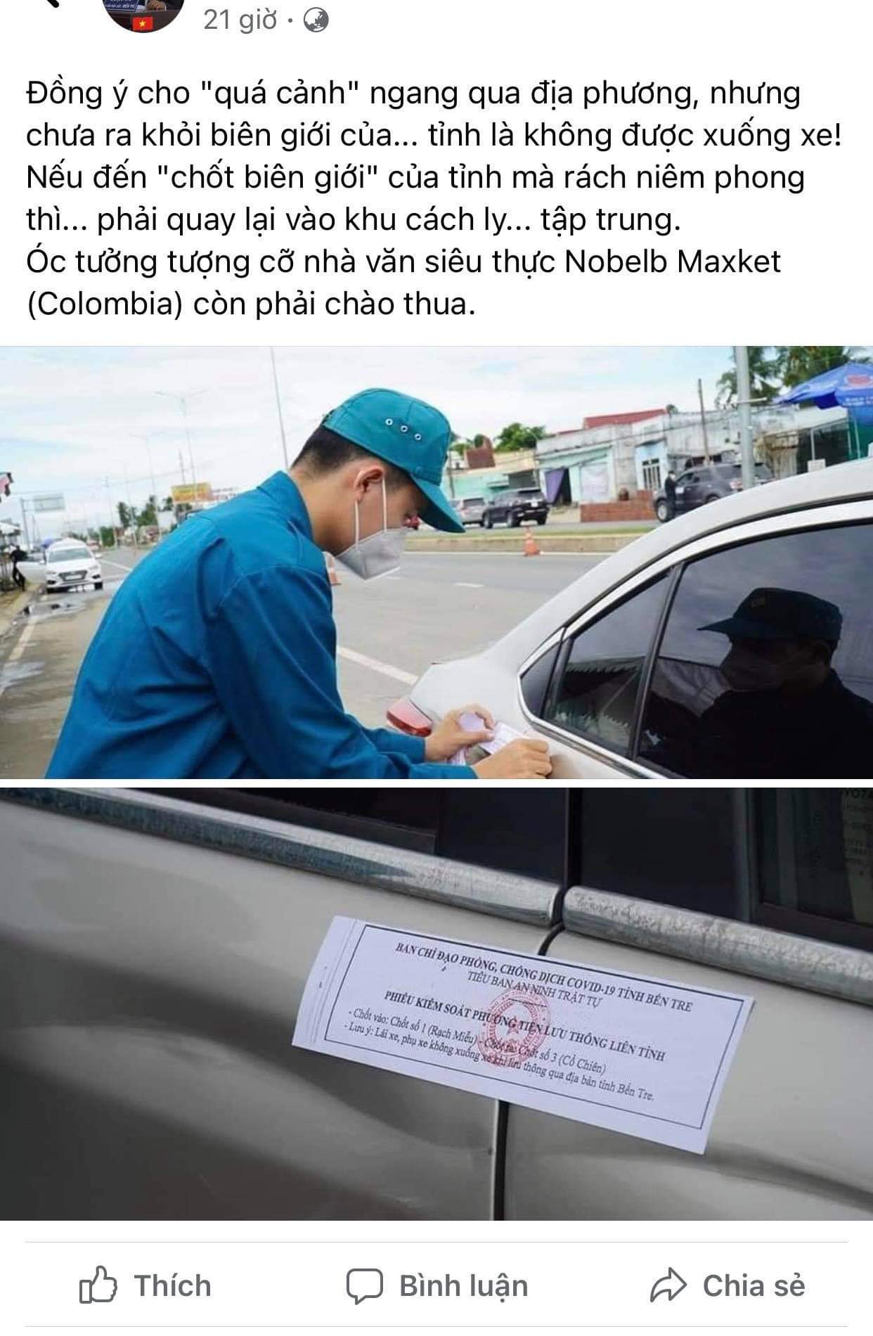 Thật hư thông tin về hình ảnh xe ô tô bị dán niêm phong khi qua địa phận tỉnh Bến Tre