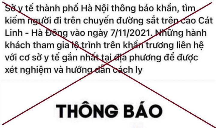 Thông báo khẩn tìm người đi tàu Cát Linh - Hà Đông là sai sự thật
