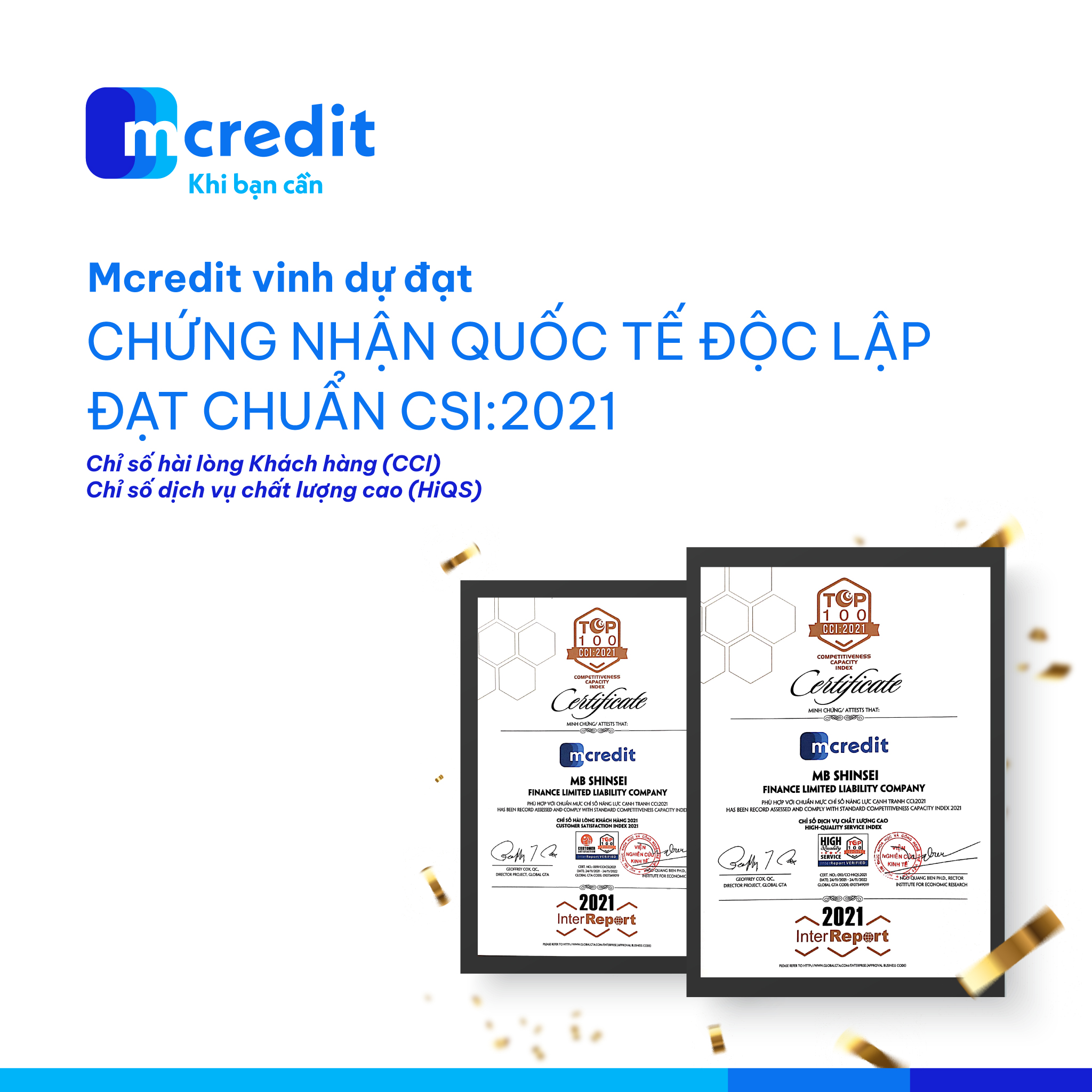 Mcredit vinh dự đạt chứng nhận quốc tế độc lập đạt chuẩn csi2021