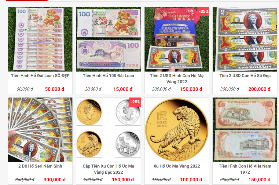 Thị trường lì xì Tết Nhâm Dần Nhiều loại tiền in linh vật hổ giá trên trời
