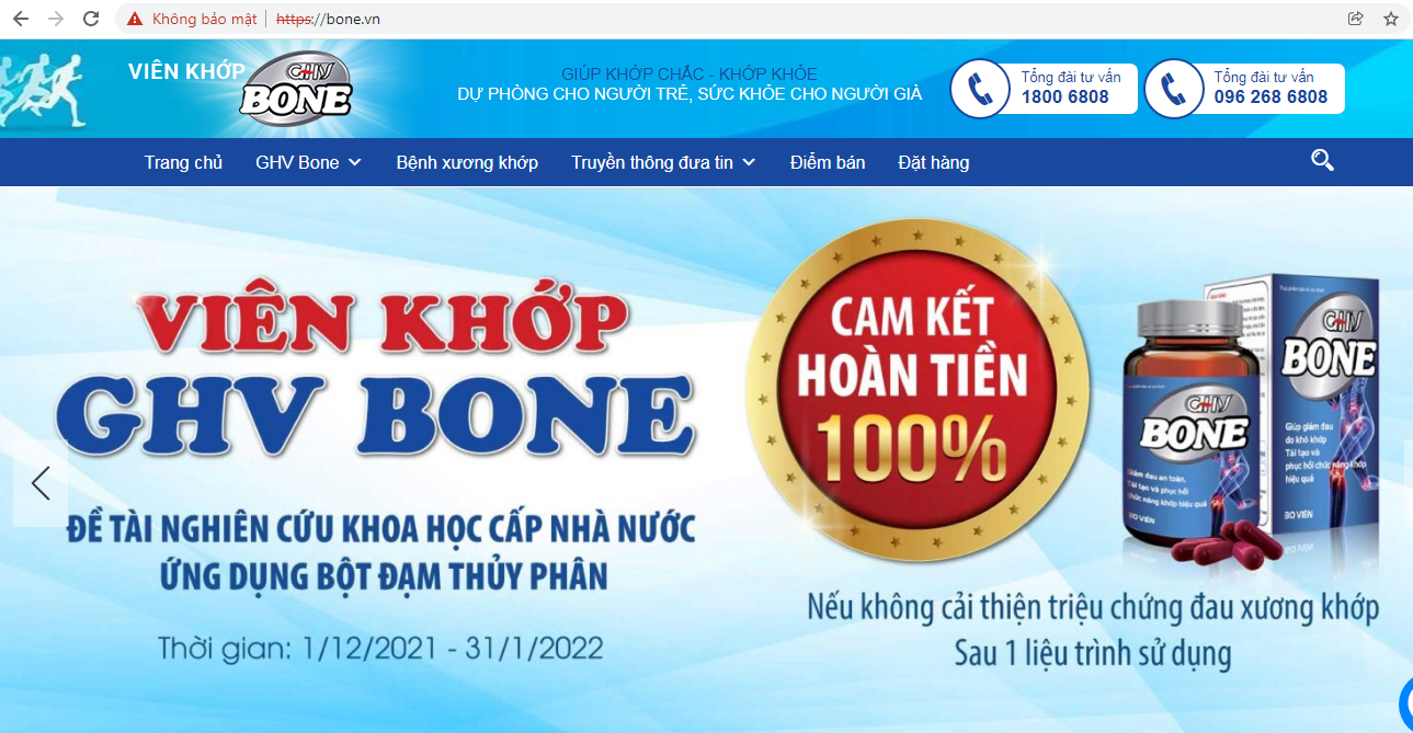 TP.BVSK Viên khớp GHV Bone đang được quảng cáo sai quy định 