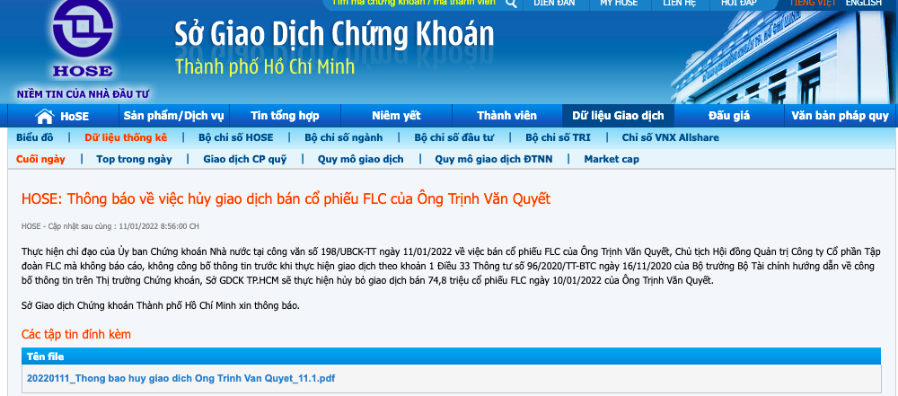 Hủy giao dịch bán lô cổ phiếu FLC ngày 101 của ông Trịnh Văn Quyết