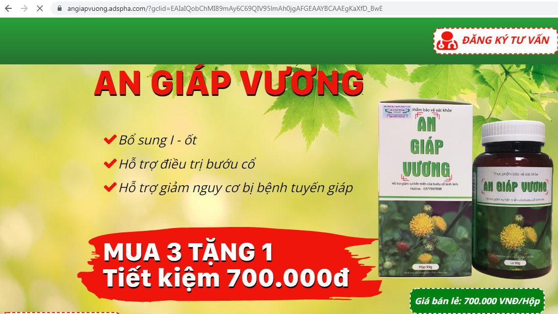 TP.BVSK An Giáp Vương quảng cáo gây hiểu lầm như thuốc chữa bệnh