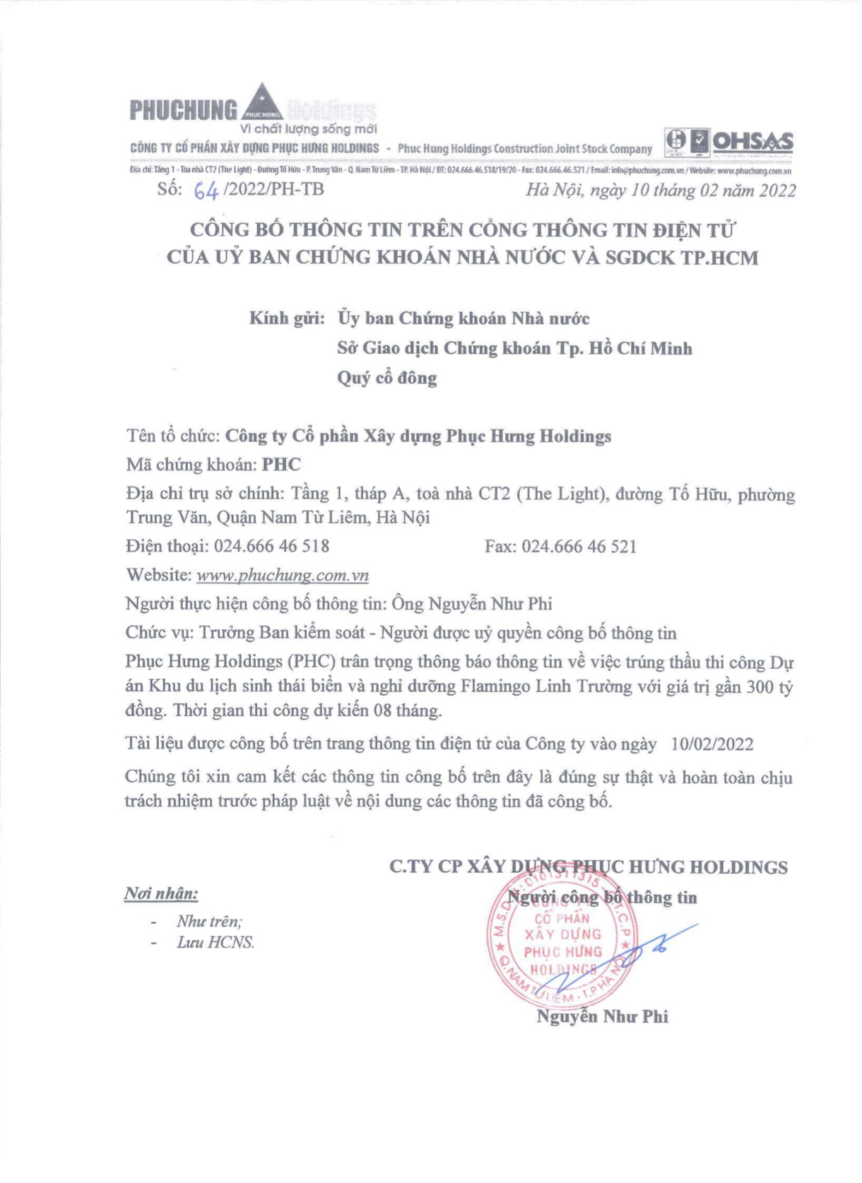 PHC trúng thầu thi công dự án Flamingo Linh Trường