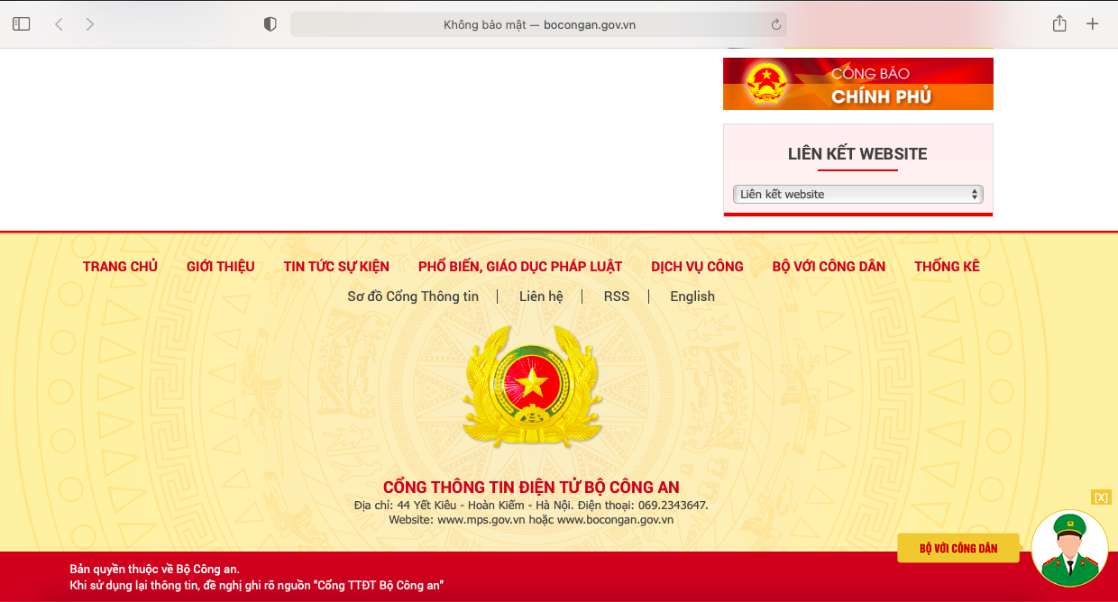 Cảnh báo việc giả mạo wesite của Bộ Công an để lừa đảo