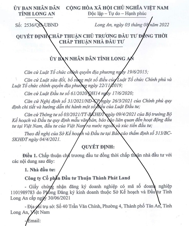 Long An cảnh báo việc giả mạo văn bản về KCN Thuận Thành Phát Land 
