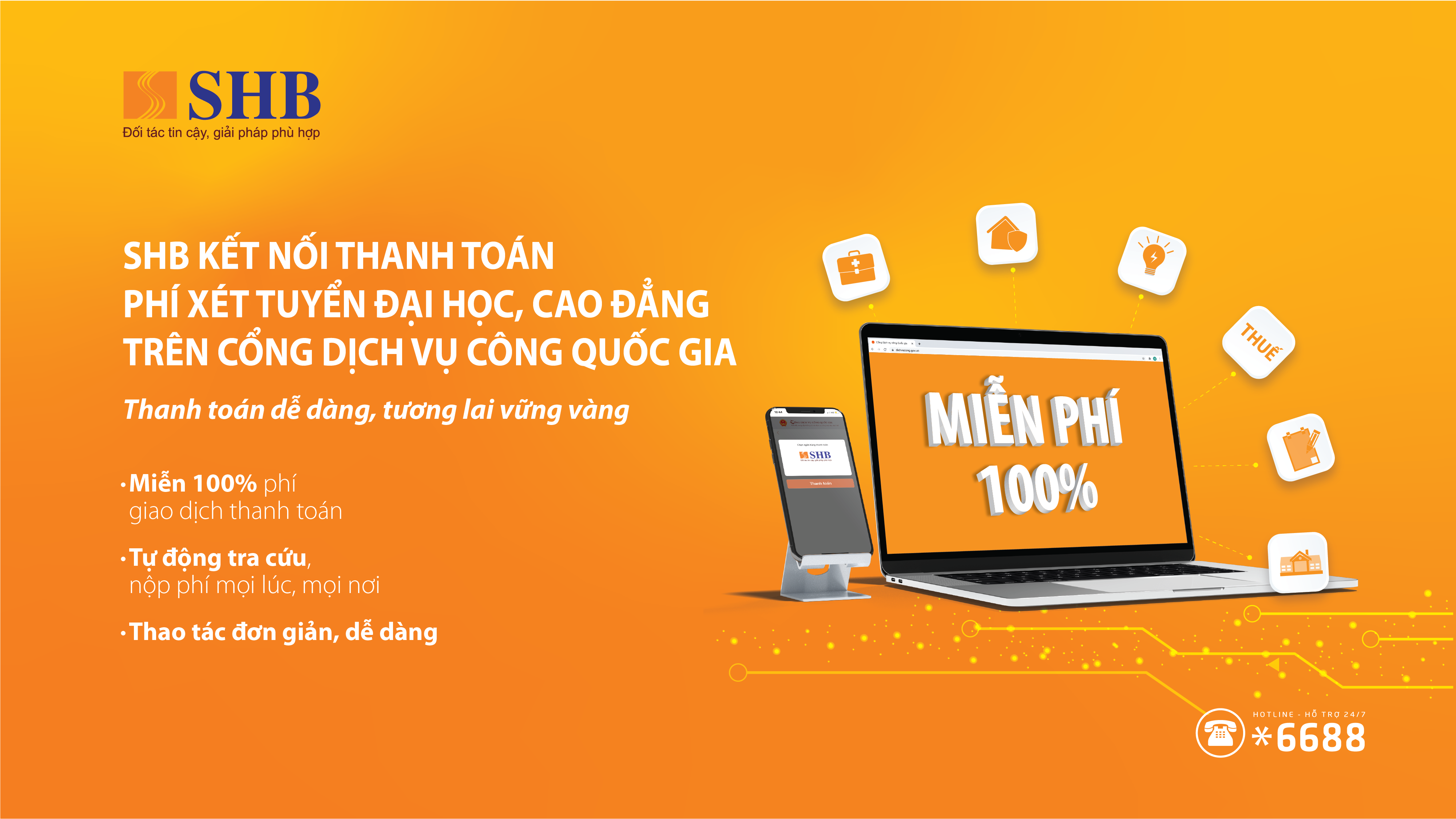 SHB miễn phí thanh toán đăng ký nguyện vọng xét tuyển Đại học, Cao đẳng trên Cổng Dịch vụ Công Quốc gia