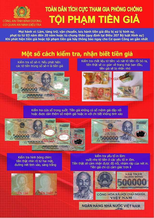 Công an Bình Dương cảnh báo các thủ đoạn tiêu thụ tiền giả