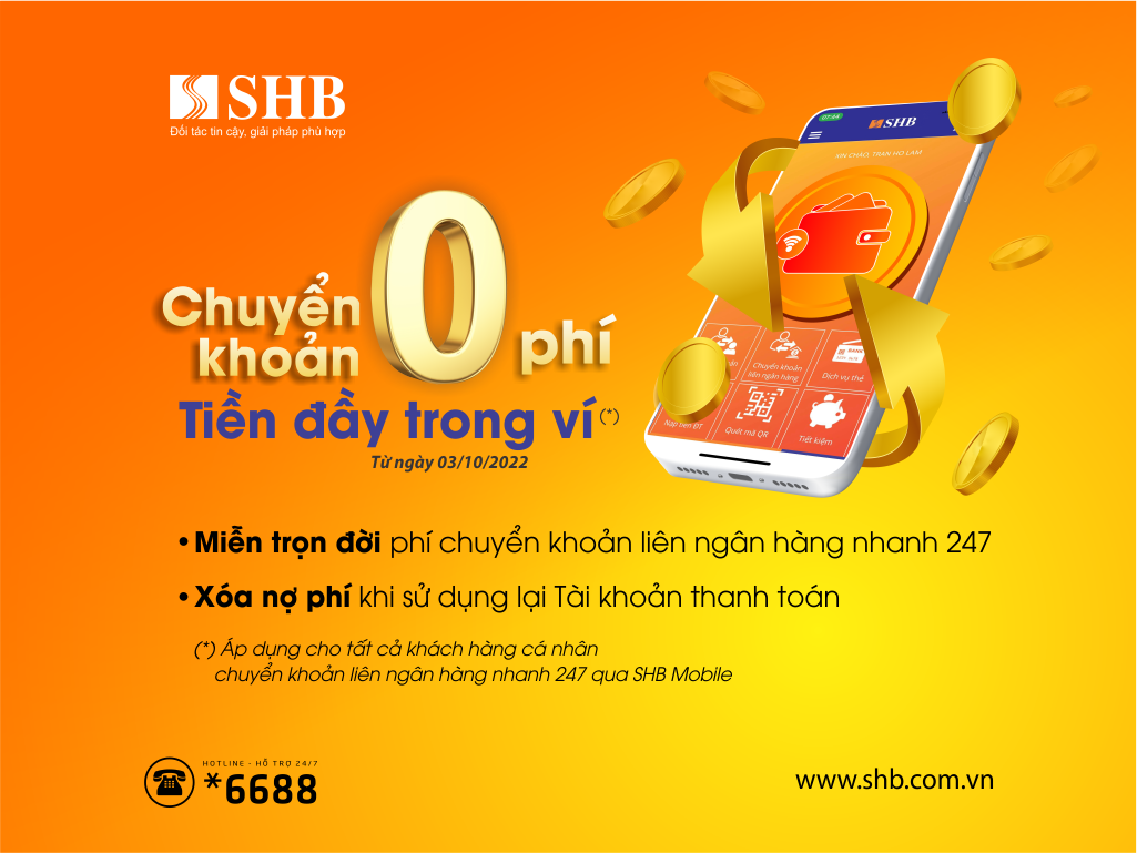 Chuyển khoản không phí – tiền đầy trong ví cùng SHB