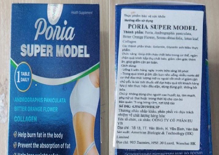 Phát hiện sản phẩm giảm cân Poria super model chứa chất cấm Sibutramine