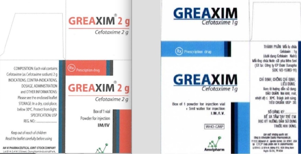Thu hồi 6 lô Thuốc bột pha tiêm Greaxim của Công ty cổ phần Am Vi