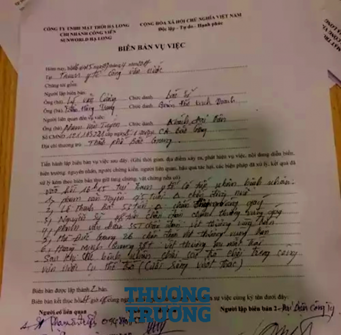 Biên bản vụ việc xảy ra ngày