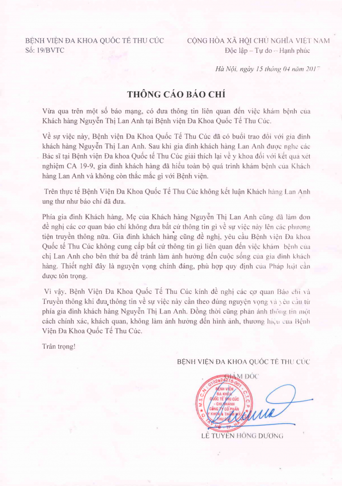 Sự thật sau thông tin bệnh nhân đi khám bệnh tại Bệnh viện Đa khoa Quốc tế Thu Cúc