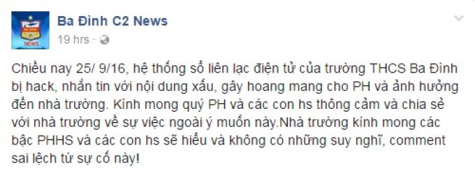 Lời giải thích trên Fanpage của THCS Ba Đình.