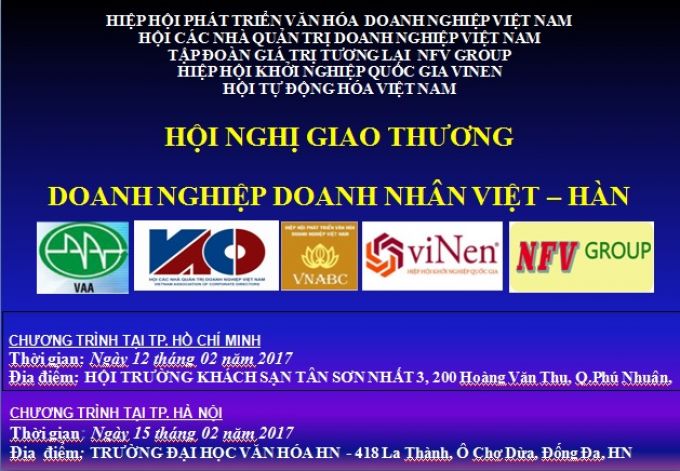 Thư mời Hội nghị giao thương doanh nghiệp doanh nhân Việt - Hàn 2017