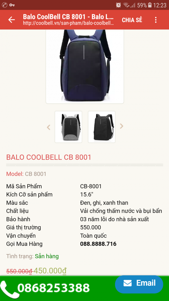 Nghi vấn về loại sản phẩm giả, nh&aacute;i thương hiệu Balo Bobby xdesighn Backpack của H&agrave; Lan.