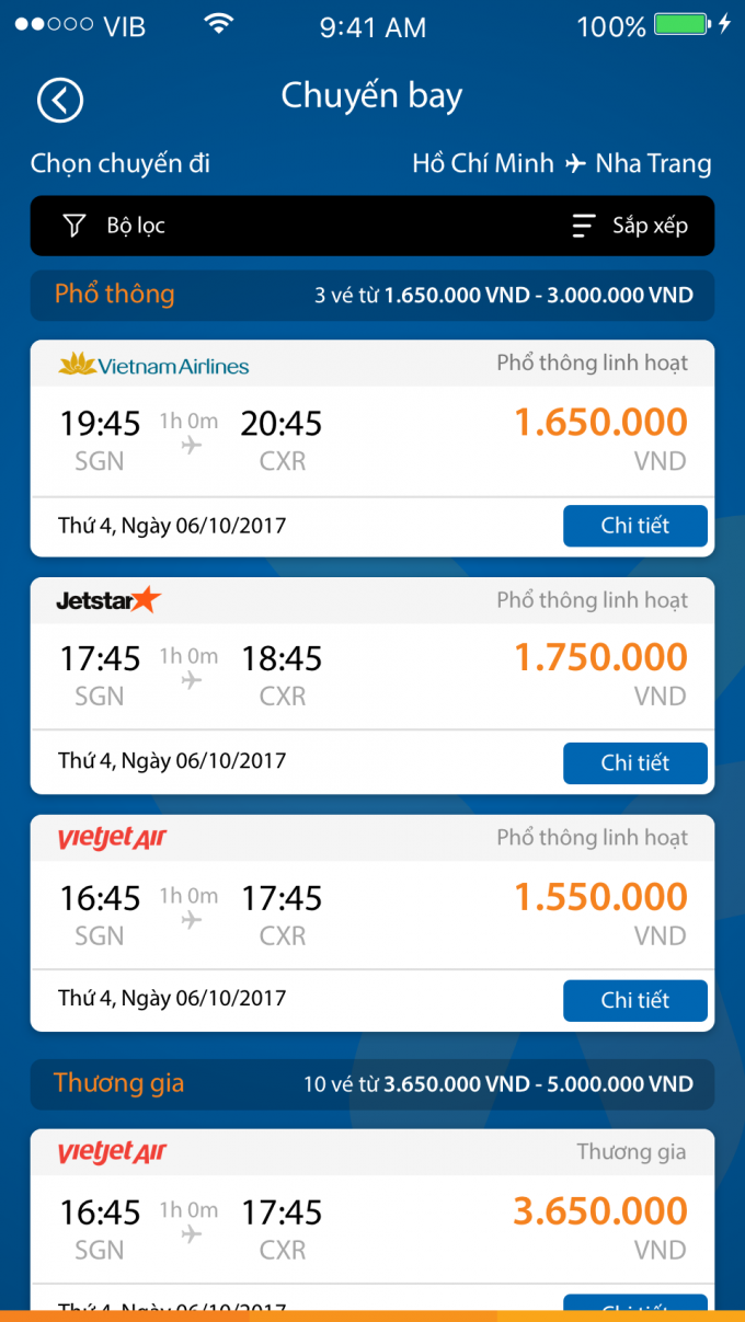 Giao diện t&iacute;nh năng đặt v&eacute; qua MyVIB.