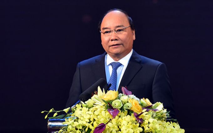 Thủ tướng Nguyễn Xuân Phúc phát biểu tại Lễ tuyên dương. Ảnh: VOV