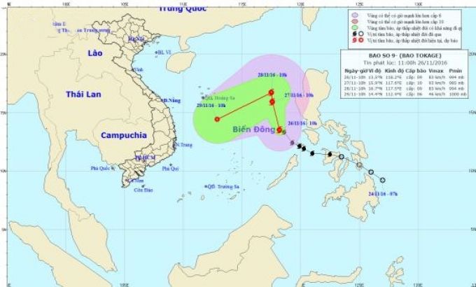 Cập nhật diễn biến cơn bão số 9 Tokage trên biển Đông