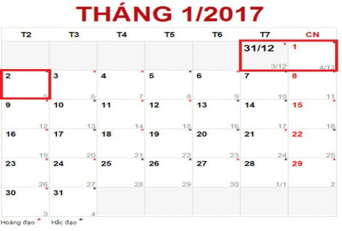 Lịch nghỉ Tết Dương lịch 2017 chính thức Người lao động được nghỉ 3 ngày